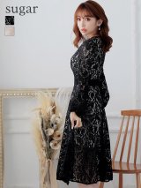 XS-Lサイズあり【SETTAN/セッタン】総レース/ Vネック/ 長袖/ 袖あり/ Aライン/ ミディアム丈/ ワンピース/ キャバドレス[OF2]