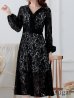 画像8: XS-Lサイズあり【SETTAN/セッタン】総レース/ Vネック/ 長袖/ 袖あり/ Aライン/ ミディアム丈/ ワンピース/ キャバドレス[OF2]