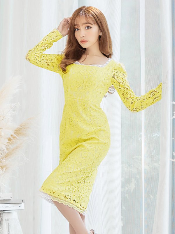 画像4: XS-Lサイズあり【SETTAN/セッタン】総レース/ ノースリーブ/ 膝丈/ ひざ丈/ ミディアム/ タイト/ ワンピース/ キャバドレス[OF2]