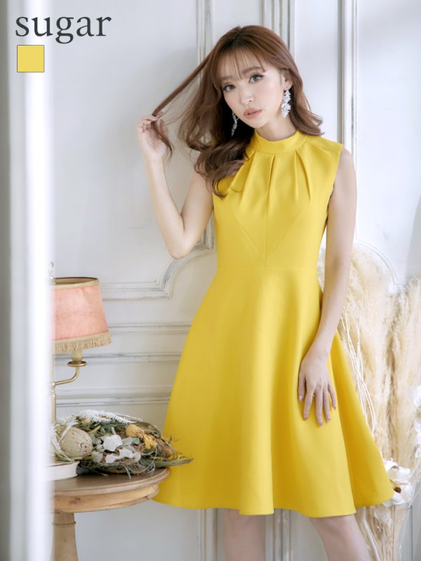 画像1: XS-Lサイズあり 【GINZA COUTURE/銀座クチュール】ノースリーブ/ ハイネック/ ワンカラー/ 膝丈/ ミディアム/ フレア/ ワンピース/ キャバドレス[OF2]