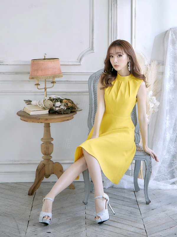 画像2: XS-Lサイズあり 【GINZA COUTURE/銀座クチュール】ノースリーブ/ ハイネック/ ワンカラー/ 膝丈/ ミディアム/ フレア/ ワンピース/ キャバドレス[OF2]