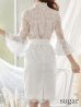 画像9: XS-Lサイズあり【SETTAN/セッタン】レース/ ウエストリボン/ 袖あり/ 長袖/ 膝丈/ミディアムタイト/ ワンピース/ タイト/ ミディアムドレス/ キャバドレス[OF2]