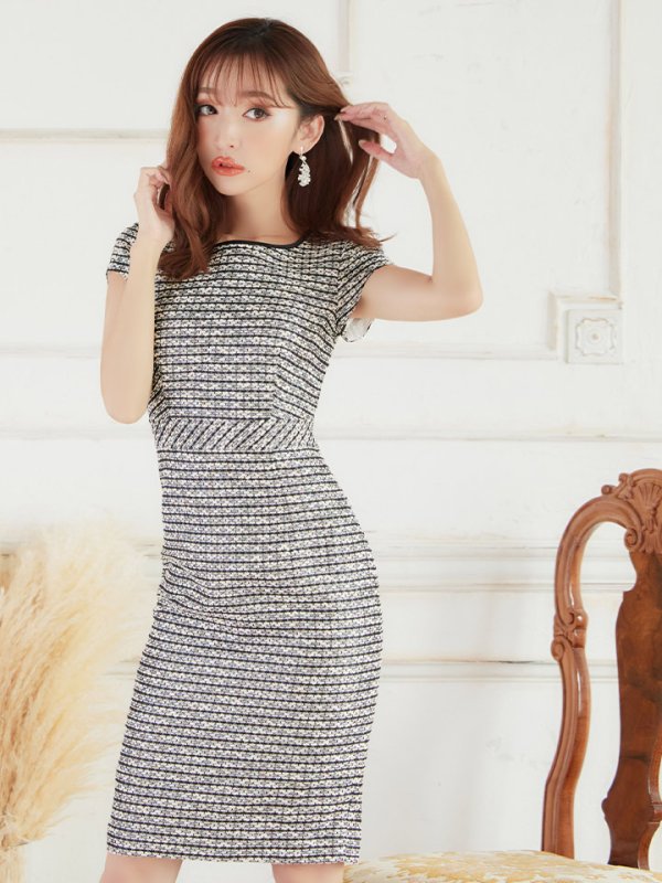 画像5: 【SETTAN/セッタン】 ツイード/ 半袖/ タイト/ ワンピース/ ひざ丈/ ミディアムドレス/ キャバドレス[OF2]