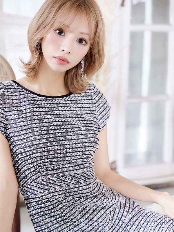 画像6: 門りょうちゃん着用【SETTAN/セッタン】 ツイード/ 半袖/ タイト/ ワンピース/ ひざ丈/ ミディアムドレス/ キャバドレス[OF2]