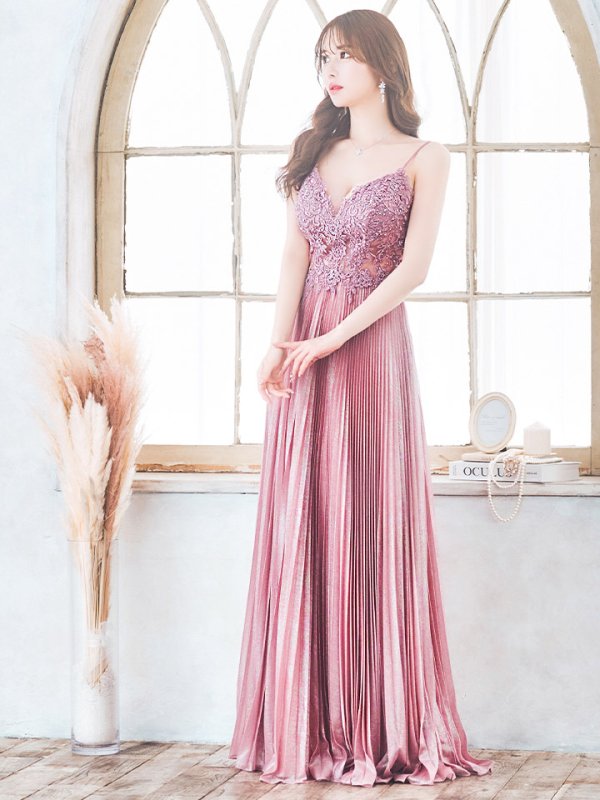 画像13: XS-Lサイズあり【SETTAN/セッタン】ワンカラー/ キャミソール/ 刺繍/ シアー/ ラメ/ プリーツ/ Aライン/ ロングドレス / キャバドレス long[OF2]