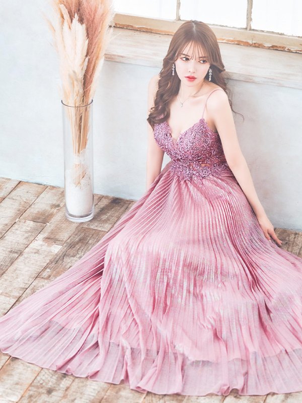 画像14: XS-Lサイズあり【SETTAN/セッタン】ワンカラー/ キャミソール/ 刺繍/ シアー/ ラメ/ プリーツ/ Aライン/ ロングドレス / キャバドレス long[OF2]