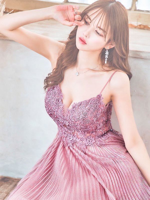 画像16: XS-Lサイズあり【SETTAN/セッタン】ワンカラー/ キャミソール/ 刺繍/ シアー/ ラメ/ プリーツ/ Aライン/ ロングドレス / キャバドレス long[OF2]