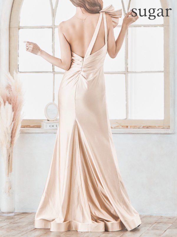 画像9: XSサイズあり【SETTAN/セッタン】シンプル/ ワンカラー/ フリル/ ワンショル/ タック/ スリット/ タイト/ ロングドレス/ キャバドレスlong[OF2]