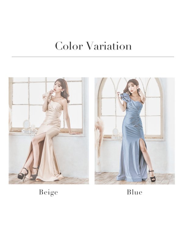 画像11: XSサイズあり【SETTAN/セッタン】シンプル/ ワンカラー/ フリル/ ワンショル/ タック/ スリット/ タイト/ ロングドレス/ キャバドレスlong[OF2]