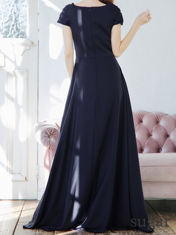 画像9: XS-Lサイズあり【SETTAN/セッタン】ワンカラー/ Vネック/ 袖あり/ 半袖/ Aライン/ ロング/ キャバドレス long[OF2]