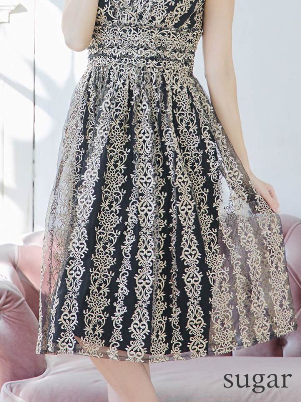 画像14: XS-Lサイズあり【SETTAN/セッタン】刺繍/ ノースリーブ/ Aライン/ フレア/ ミディアム丈/ ひざ丈/ ワンピース/ キャバドレス[OF2]