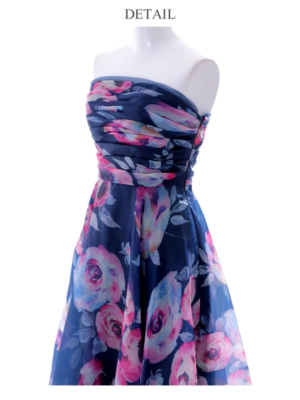 画像23: XS-Lサイズあり【SETTAN/セッタン】ベア/ フラワープリント/ タック/ Aライン/ ロングドレス/ キャバドレス long[OF2]