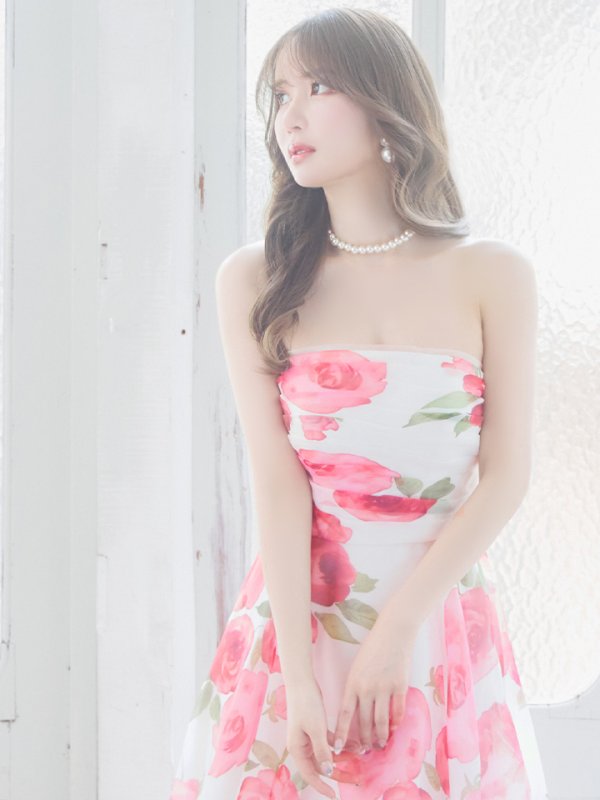 画像14: XS-Lサイズあり【SETTAN/セッタン】ベア/ フラワープリント/ タック/ Aライン/ ロングドレス/ キャバドレス long[OF2]