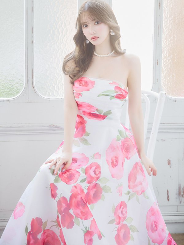 画像15: XS-Lサイズあり【SETTAN/セッタン】ベア/ フラワープリント/ タック/ Aライン/ ロングドレス/ キャバドレス long[OF2]