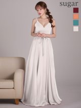 XS-Lサイズあり【SETTAN/セッタン】キャミソール/ Vネック/ シフォン/ ウエストリボン/ / フレア/ ワンピース/ ロングドレス / キャバドレス long[OF2]