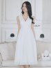 画像6: XS-Lサイズあり【SETTAN/セッタン】カシュクールデザイン/ Vネック/ ノースリーブ/ 膝丈/ プリーツ/ Aライン/ フレア/ ワンピース/ ミディアムドレス/ キャバドレス[OF2]