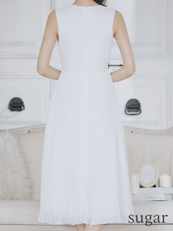 画像10: XS-Lサイズあり【SETTAN/セッタン】カシュクールデザイン/ Vネック/ ノースリーブ/ 膝丈/ プリーツ/ Aライン/ フレア/ ワンピース/ ミディアムドレス/ キャバドレス[OF2]