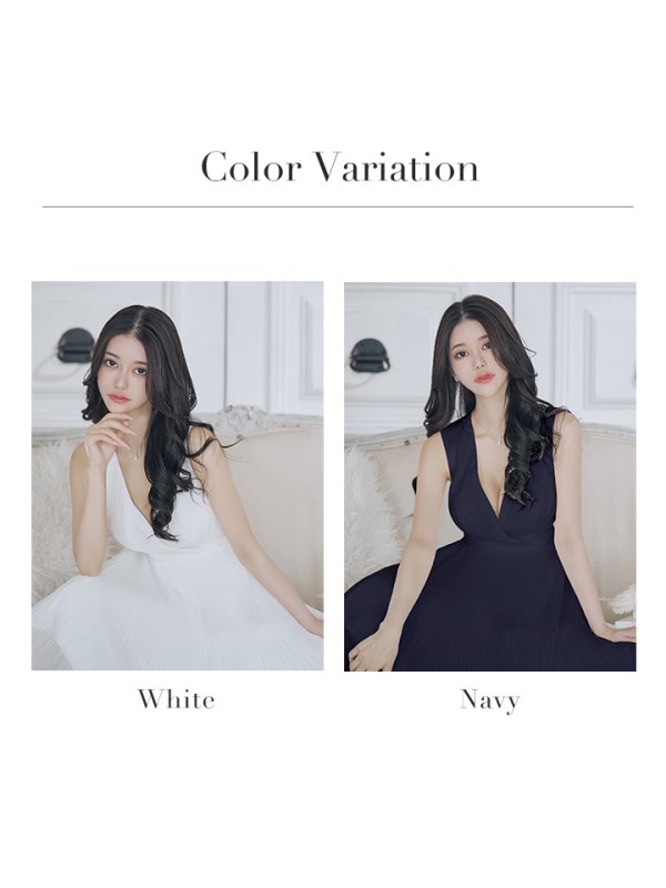 画像13: XS-Lサイズあり【SETTAN/セッタン】カシュクールデザイン/ Vネック/ ノースリーブ/ 膝丈/ プリーツ/ Aライン/ フレア/ ワンピース/ ミディアムドレス/ キャバドレス[OF2]