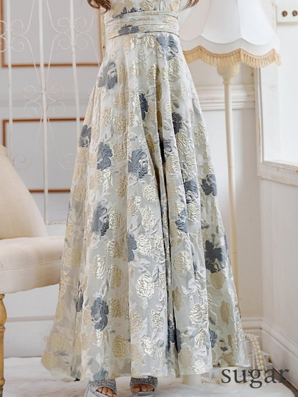 画像11: XS-Lサイズあり【SETTAN/セッタン】フラワープリント/ 刺繍/ Vネック/ ノースリーブ/ フレア/ Aライン/ ロングドレス / キャバドレス long[OF2]