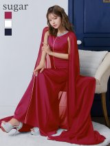 XS-Lサイズあり【SETTAN/セッタン】マント風ロングスリーブ/ シフォン/ ビジュー/ ノースリーブ/ シンプル/ Aライン/ ロングドレス / キャバドレス long[OF2]