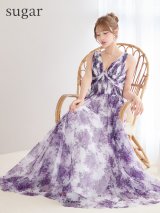 XS-Lサイズあり【SETTAN/セッタン】シフォン/ Vネック/ ノースリーブ/ 花柄/ ワンピース/ フレア/ ロングドレス/ キャバドレス[OF2]