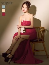 XS-Lサイズあり【SETTAN/セッタン】アシンメトリー/ ベア/ ラメ/ タック/ スリット/ ストレッチ/ ロングドレス / キャバドレス long[OF2]