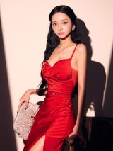 XS-Lサイズあり【SETTAN/セッタン】ラインストーン/ ウエストシアー/ ストレッチ/ キャミソール/ スリット/ ロングドレス / キャバドレス long[OF2]