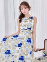 XS-Lサイズあり【SETTAN/セッタン】フラワープリント/ 金糸/ ノースリーブ/ ラウンドネック/ フレア/ Aライン/ ワンピース/ ロングドレス / キャバドレス long[OF2]