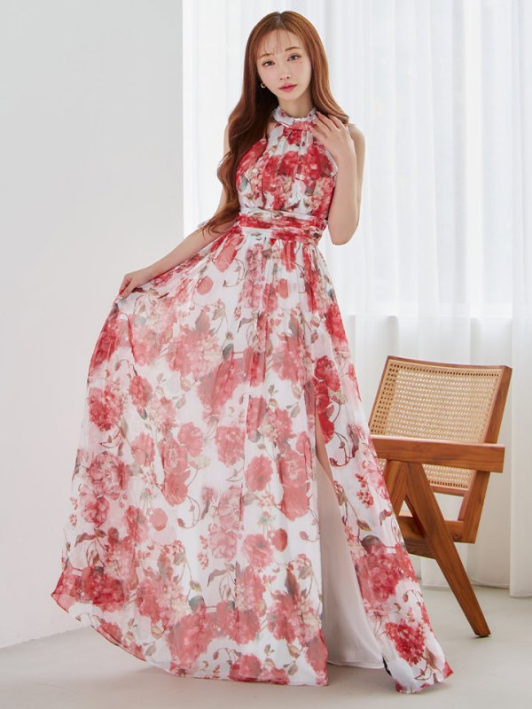 画像5: XS-Lサイズあり【SETTAN/セッタン】フラワー柄/ プリント/ シフォン/ アメスリ/ スリット/ Aライン/ ワンピース/ ロングドレス/ キャバドレス[OF2]