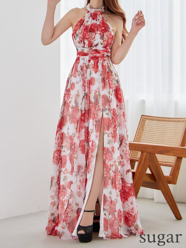 画像9: XS-Lサイズあり【SETTAN/セッタン】フラワー柄/ プリント/ シフォン/ アメスリ/ スリット/ Aライン/ ワンピース/ ロングドレス/ キャバドレス[OF2]