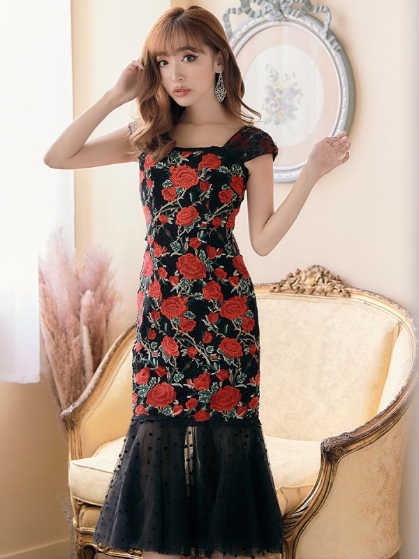 画像7: XS-Lサイズあり【SETTAN/セッタン】フラワー刺繍/ マーメイド/ ノースリーブ/ ミモレ丈/ ワンピース/ ミニドレス/ キャバドレス[OF2]