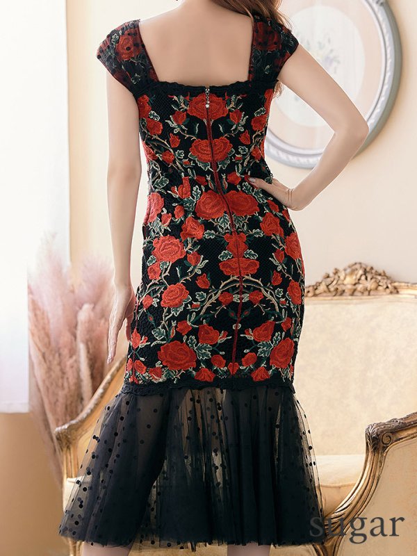 画像10: XS-Lサイズあり【SETTAN/セッタン】フラワー刺繍/ マーメイド/ ノースリーブ/ ミモレ丈/ ワンピース/ ミニドレス/ キャバドレス[OF2]