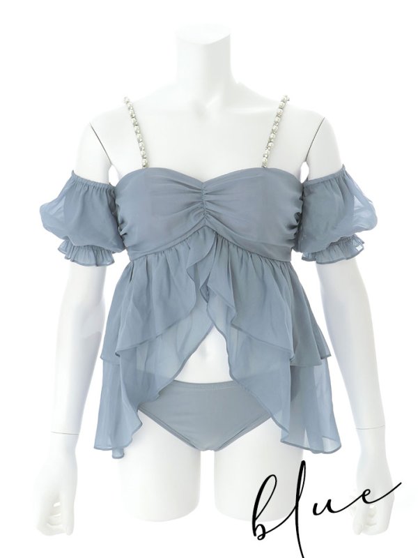 画像45: 【即日発送】【ビキニ】【水着】 フリルシフォン×オフショルダー ビキニ 2点セット[YMT]