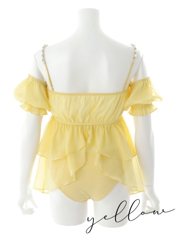 画像48: 【即日発送】【ビキニ】【水着】 フリルシフォン×オフショルダー ビキニ 2点セット[YMT]