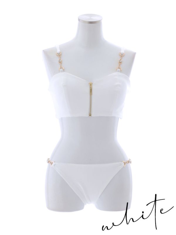 画像20: 【即日発送】【ビキニ】【水着】フロントジップビジューチェーンビキニ 2点セット [YMT]