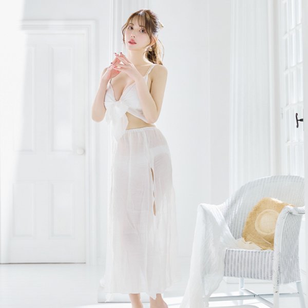 画像4: 【即日発送】【ビキニ】【水着小物：カーディガン】カバーアップトップ & ハイスプリット スカート [YMT]