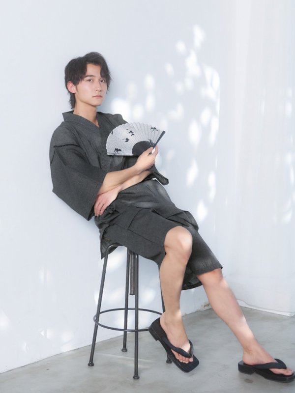 画像10: 【即日発送】【メンズ甚平】ダークグレー甚平【甚平2点セット 甚平/下駄】[YMT]