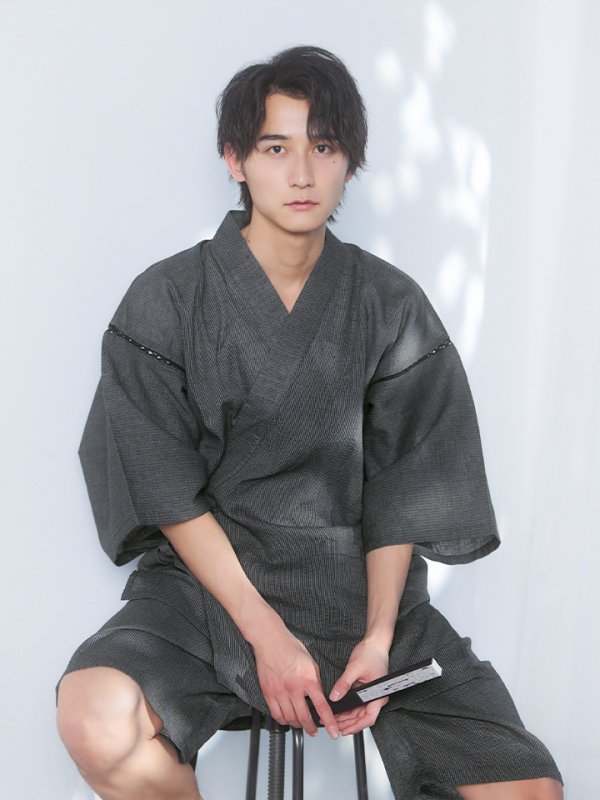 画像3: 【即日発送】【メンズ甚平】ダークグレー甚平【甚平2点セット 甚平/下駄】[YMT]