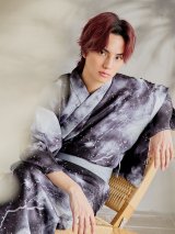 【即日発送！】【メンズ浴衣】モノトーン×雷浴衣【浴衣・帯・下駄セット】 OBI-MS-003-wk-1-GY [YMT]
