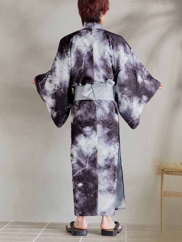 画像14: 【即日発送！】【メンズ浴衣】モノトーン×雷浴衣【浴衣３点セット 浴衣/帯/下駄】[YMT]