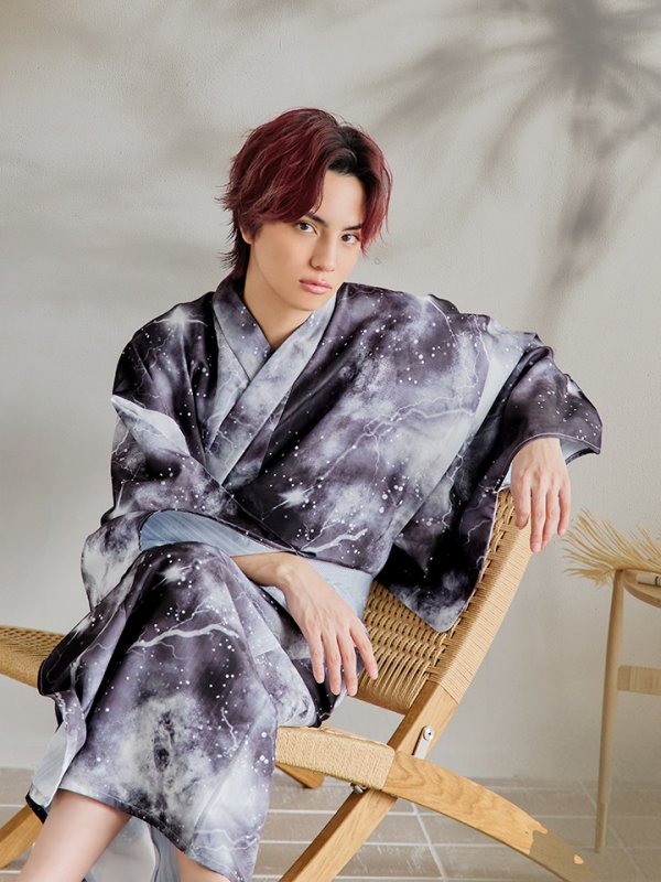 画像5: 【即日発送！】【メンズ浴衣】モノトーン×雷浴衣【浴衣３点セット 浴衣/帯/下駄】[YMT]