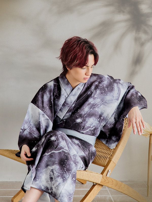 画像7: 【即日発送！】【メンズ浴衣】モノトーン×雷浴衣【浴衣３点セット 浴衣/帯/下駄】[YMT]