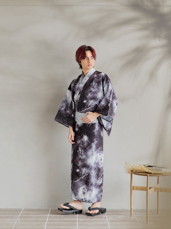 画像9: 【即日発送！】【メンズ浴衣】モノトーン×雷浴衣【浴衣３点セット 浴衣/帯/下駄】[YMT]