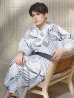 画像1: 【即日発送！】【メンズ浴衣】ホワイト×ブラック線画浴衣【浴衣・帯・下駄セット】 OBI-MS-004-wk-1-B [YMT] (1)