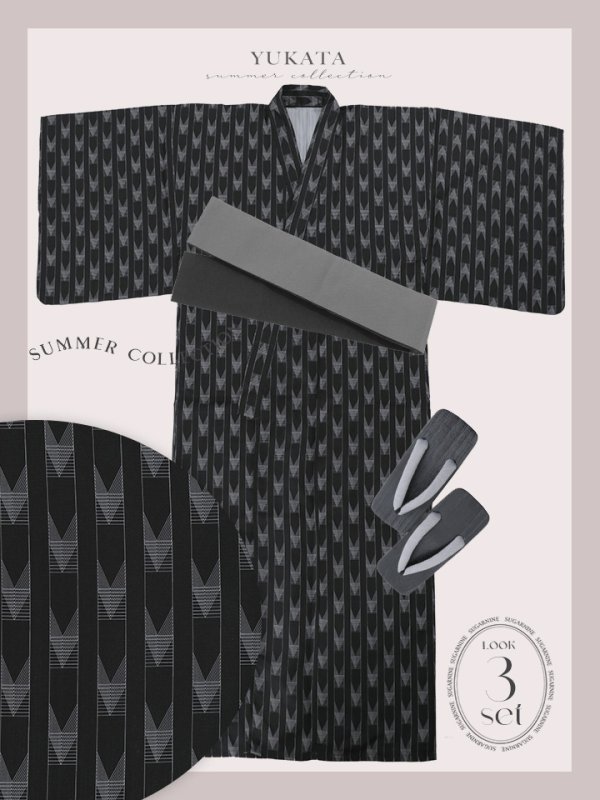 画像17: 【即日発送】ブラック矢羽線画紳士浴衣【浴衣３点セット 浴衣/帯/下駄】[YMT]
