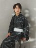 画像1: 【ノベルティ対象】【即日発送！】【メンズ浴衣】ブラックグリーン幾何学的模様浴衣【浴衣３点セット 浴衣/帯/下駄】 OBI-MS-001-ok-6-W [YMT] (1)