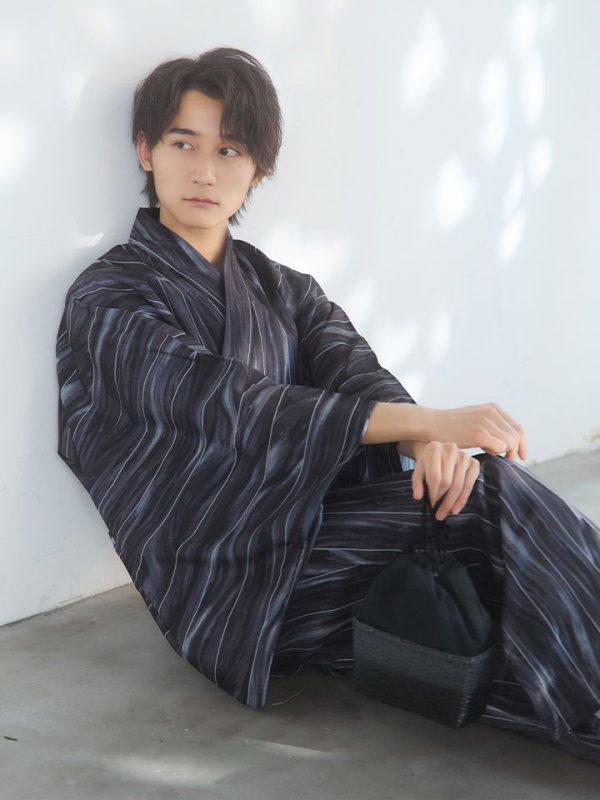 画像10: 【即日発送！】【メンズ浴衣】モザイクアート×ストライプ浴衣【浴衣３点セット 浴衣/帯/下駄】[YMT]