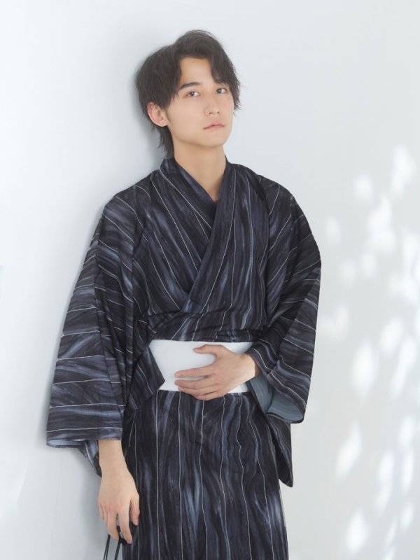 画像3: 【即日発送！】【メンズ浴衣】モザイクアート×ストライプ浴衣【浴衣３点セット 浴衣/帯/下駄】[YMT]