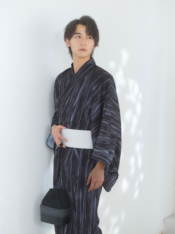 画像6: 【即日発送！】【メンズ浴衣】モザイクアート×ストライプ浴衣【浴衣３点セット 浴衣/帯/下駄】[YMT]