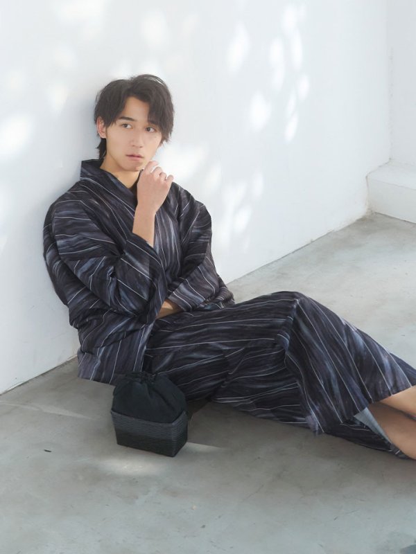 画像7: 【即日発送！】【メンズ浴衣】モザイクアート×ストライプ浴衣【浴衣３点セット 浴衣/帯/下駄】[YMT]